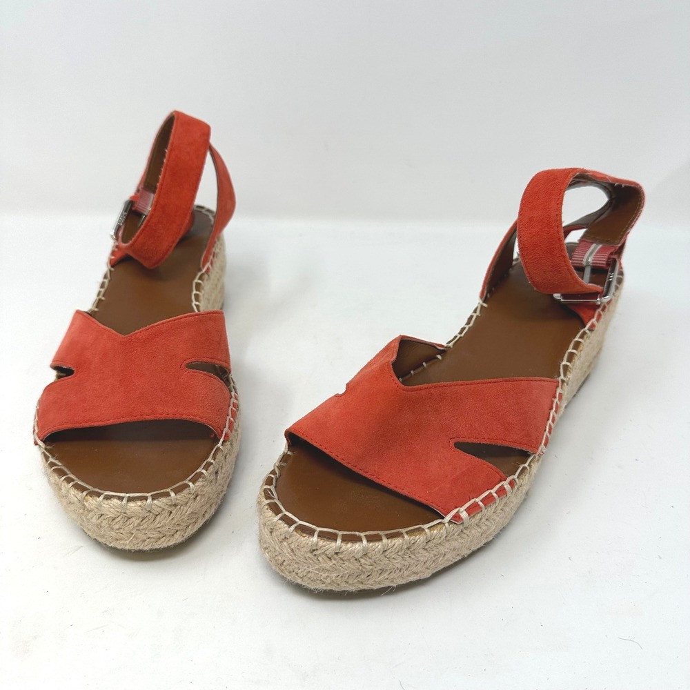 Franco Sarto Pellia Espadrille Platform Sandals Suede Orange Size 7.5‎